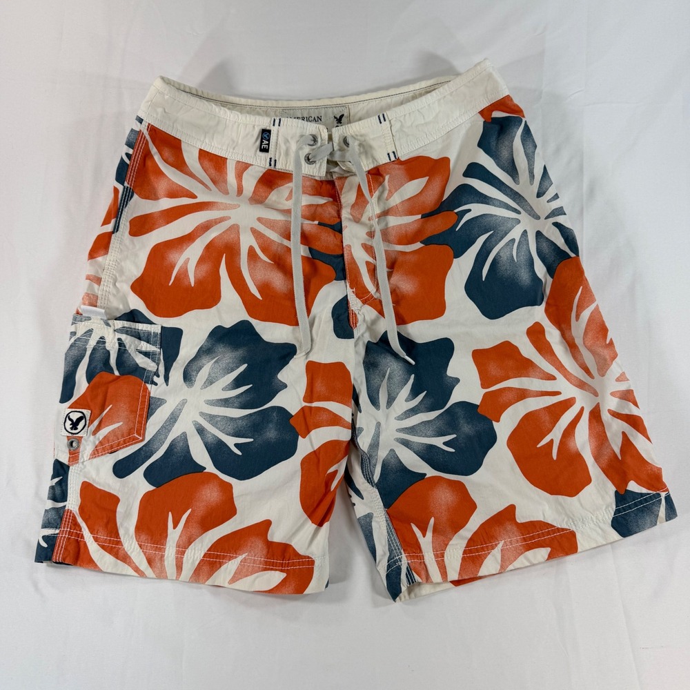 American‎ Eagle Mens Board Shorts Size 33 Hibiscus Floral Tropical Swim Trunks
